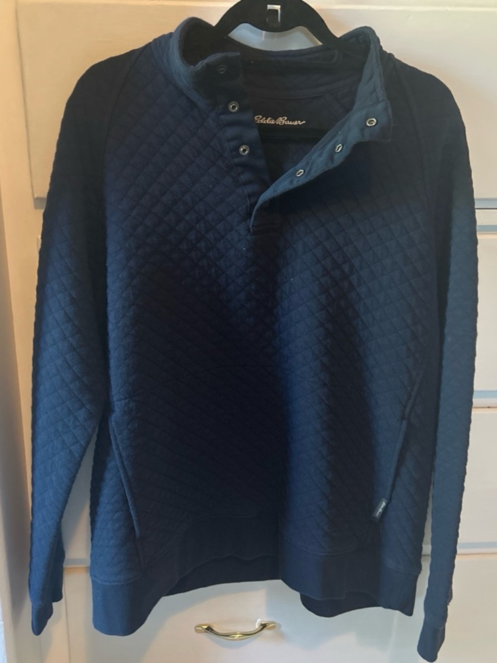 Eddie Bauer Men's Quilted Navy Snap-Button Pullover